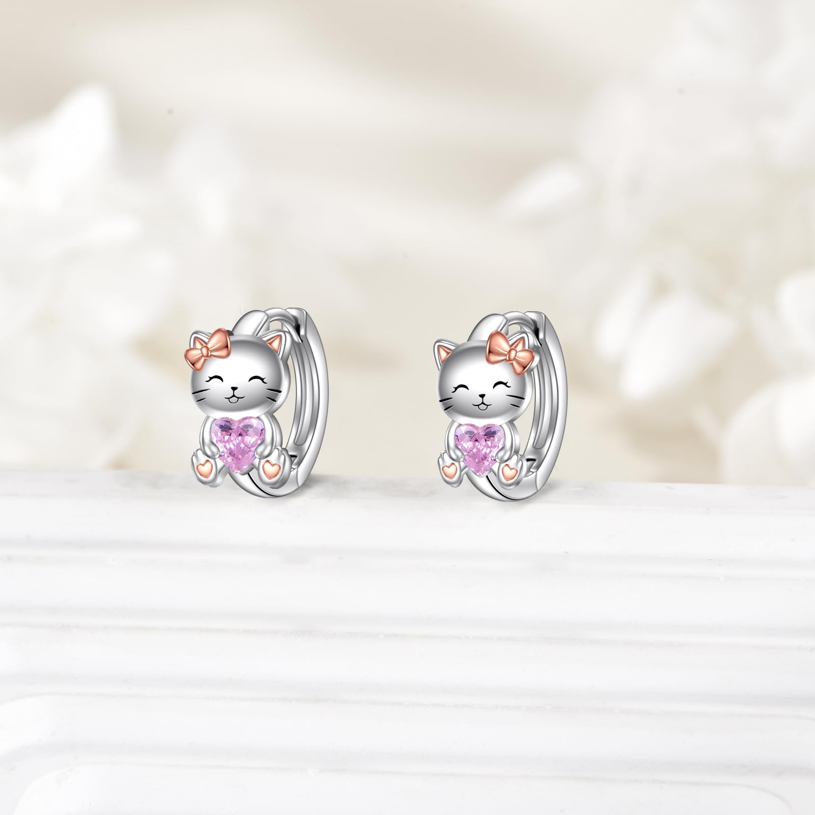 VONALA Einhorn/Faultier/Katze/Schwein/Kuh/Frosch/Hase/Koala Creolen Ohrringe, 925 Sterling Silber Tier Schmuck mit Rosa Zirkonia für Damen Mädchen Kinder