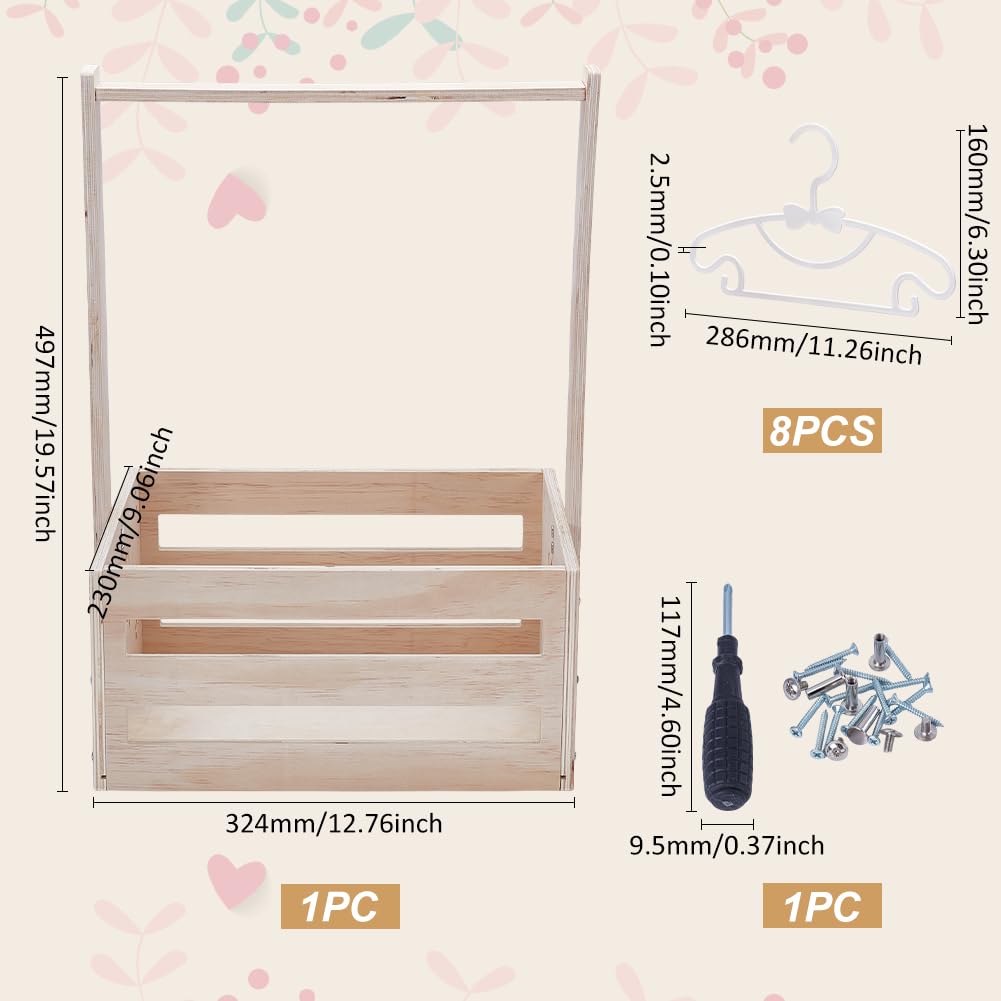 UNICRAFTALE Wooden Baby Shower Crate Closet Baby Storage Crate Hamper Shower Party Basket with Handle with 8pcs Kids' Hanger Welcome Baby Gifts Pregnancy Gifts for New Parents Star-Moon Motif - Image 3