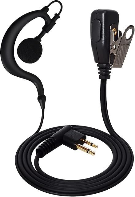 UAYESOK Radio Earpiece G Shape Walkie Talkie Headset with PTT Mic Microphone for Motorola Radio 2 Pin CP040 CP200 DP1400 GP300 XT180 XT420 XT460 Hytera PD505 Midland Security 2 Way Radio (1 Pcs)