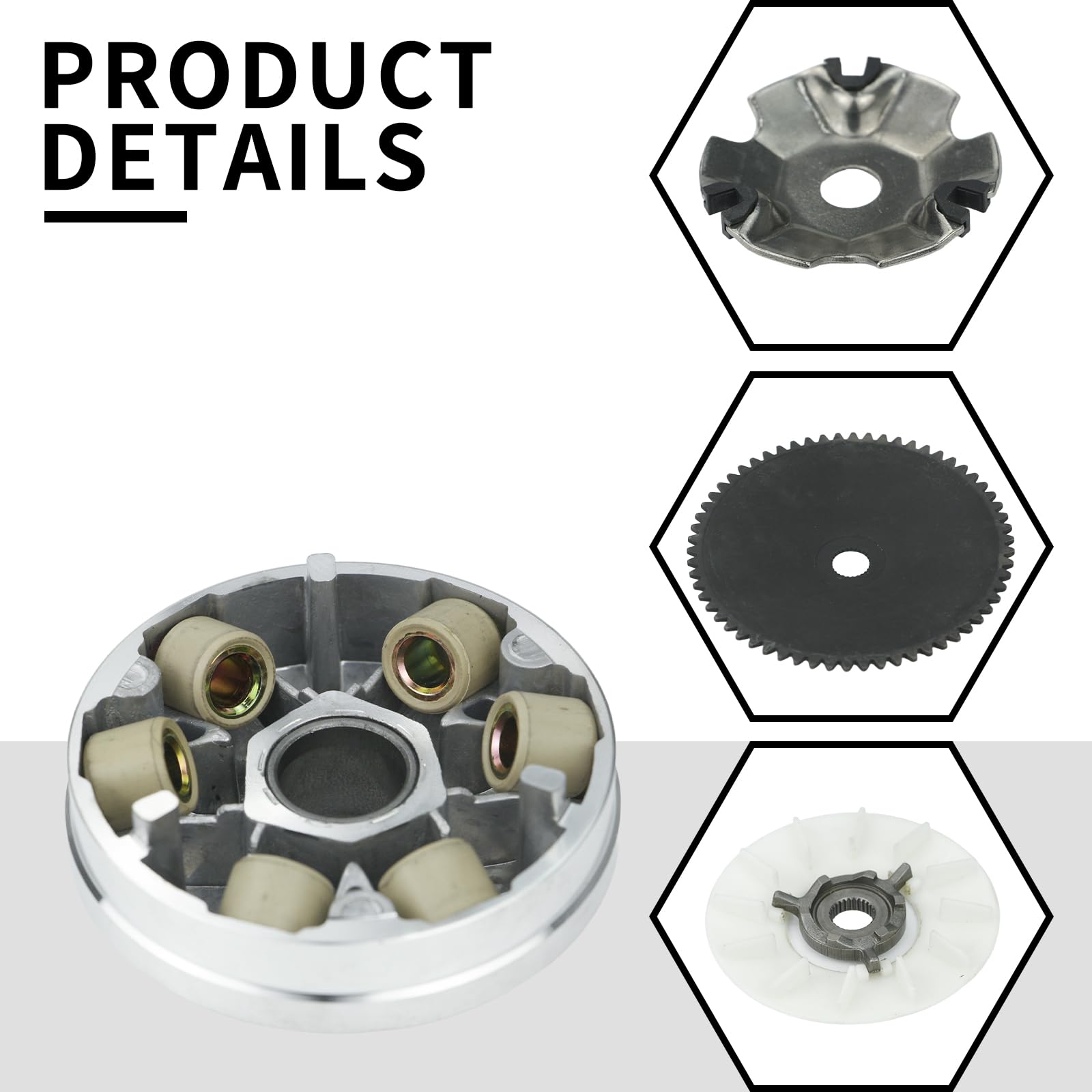 Kit de embrague variador delantero, compatible con motor GY6 de 49 cc, 50 cc, 139QMB y 139QMA, con pesos de rodillo de 6,5 g