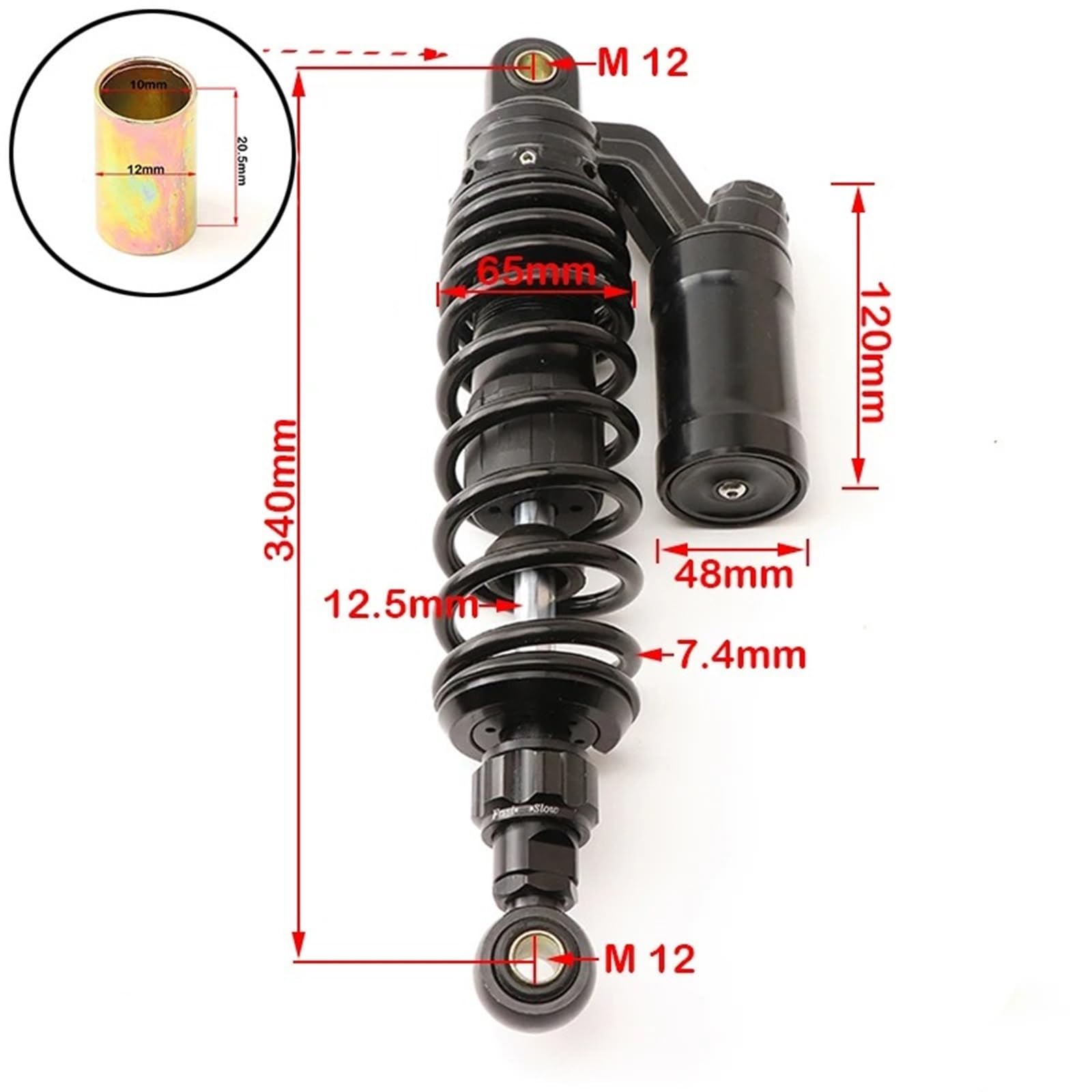 Amortiguador gas presión puntal trasero Amortiguador Trasero Ajustable CNC De 320 Mm/340 Mm/360 Mm, Apto Para Coches Eléctricos, Scooters, Motocicletas, Motos De Cross Modificadas.(340Mm)