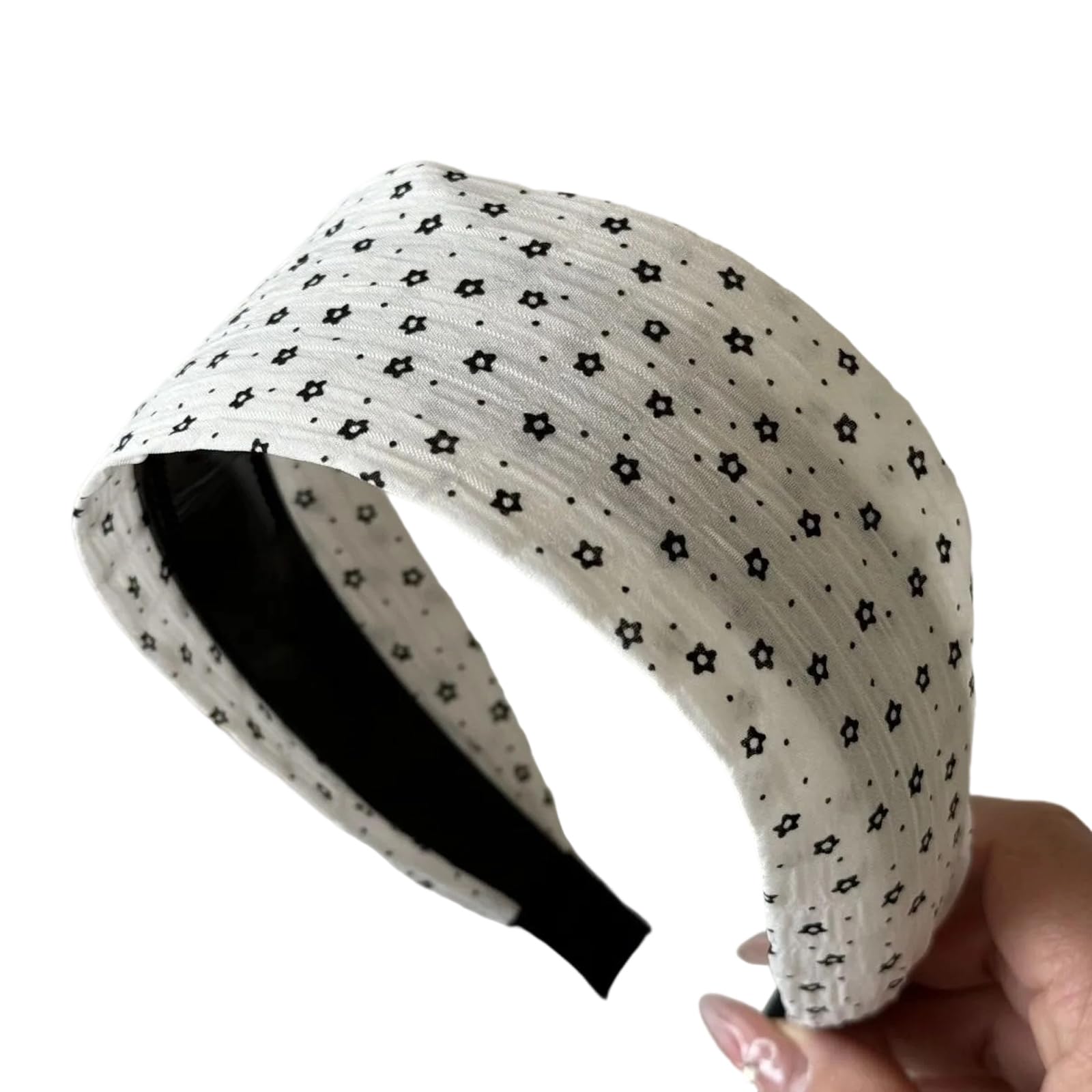 MICFENY Black White Scattered Floral Hair Band Nonslip Wide Headpiece Stretchy Cloth Hair Accessories For Girls And Women