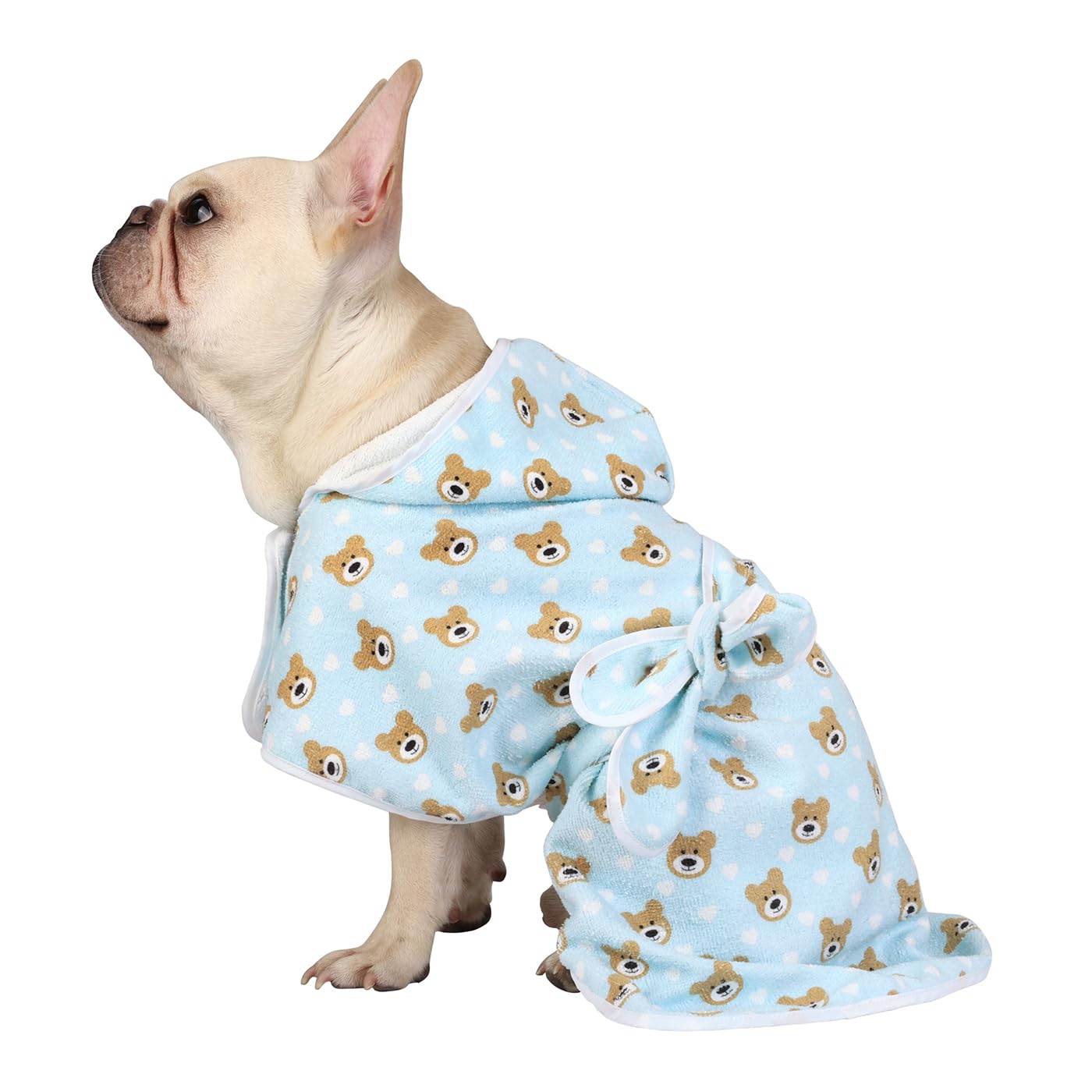HDE Dog Bathrobe Super Absorbent Quick Drying Puppy Towel Wrap Coat Adjustable After Bath Robes with Hood for Dog Sizes S-XXL Teddy Bears M