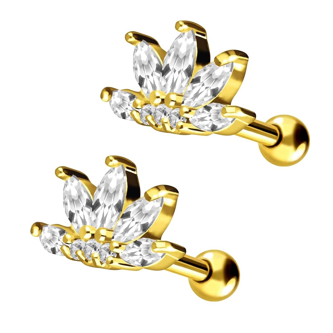 GADGETSDEN 16G Gold Color Lotus Blossom Marquise CZ Labret Helix Ear Conch Piercing Ear Studs (B0D6LZF6CS) Amazon Price History, Amazon Price Tracker