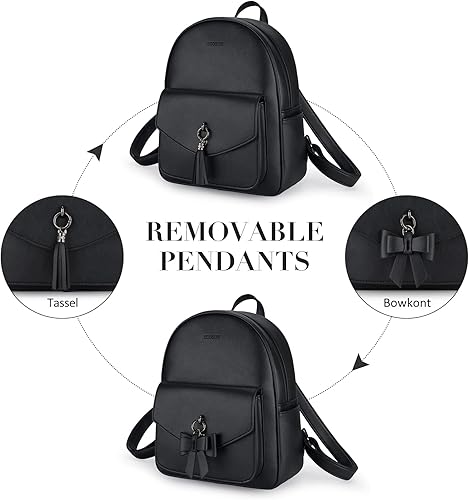 Miniatura 3 de ECOSUSI Mochila para mujer mochila de piel sintética resistente al agua mochila de moda para mujer mochila universitaria con borla 3 piezas Mochilas