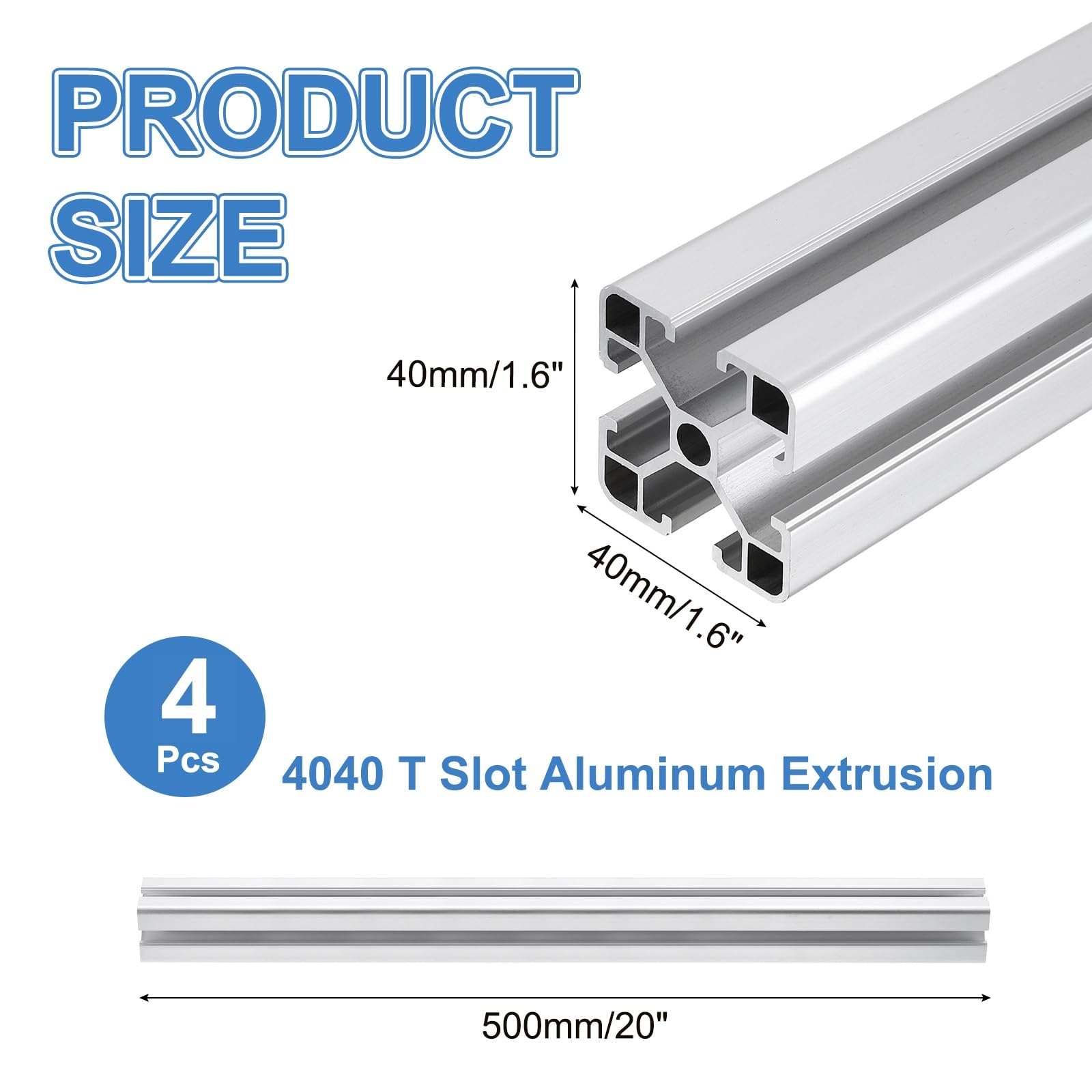 QUARKZMAN Profil liniowy 4040, anodowany aluminiowy profil liniowy, rowek w kształcie litery T, 500 mm, europejski standard do ramek do drukarek 3D, części CNC, projekty DIY, srebrny