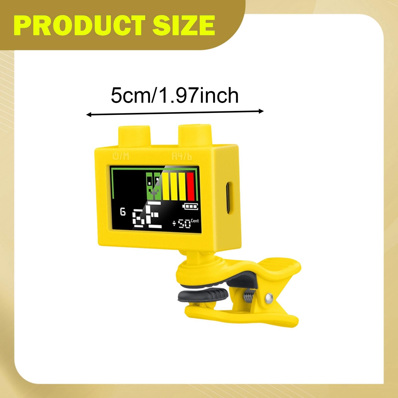 Accordatore Clip Digitale Accordatore Elettronico Metronomo Clip Tuner Schermo Grande Funzione Cromatica Rotazione 360 Gradi Adatto per Chitarra B, giallo