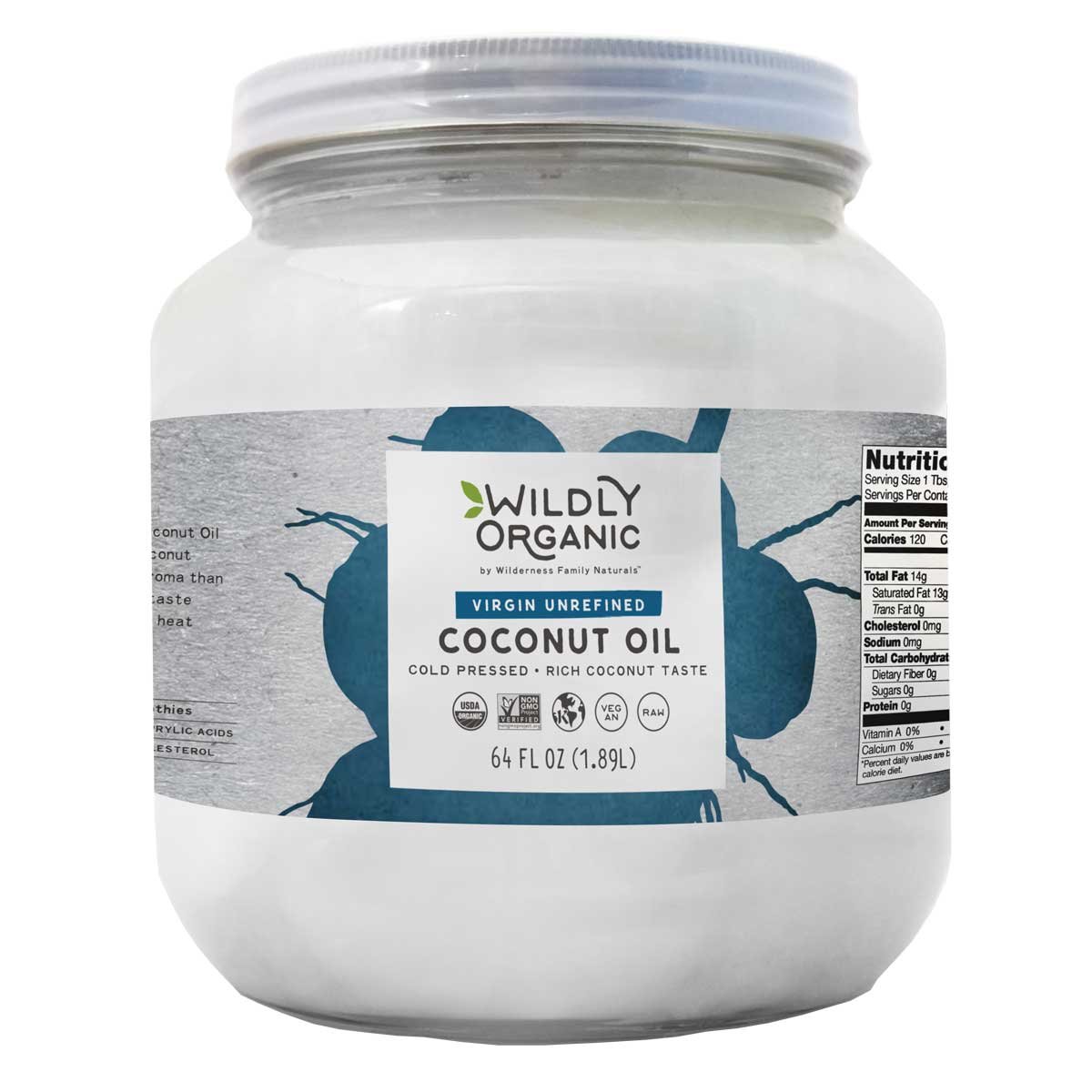 Wildly Organic Coconut Oil Virgin Unrefined (Same As Extra Virgin, Cold Pressed), Non-GMO, Raw - 64 FL OZ