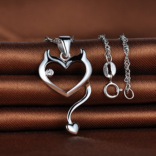 Infinite U Women's 925 Sterling Silver Cubic Zirconia Devil Heart Pendant Necklace, Silver3