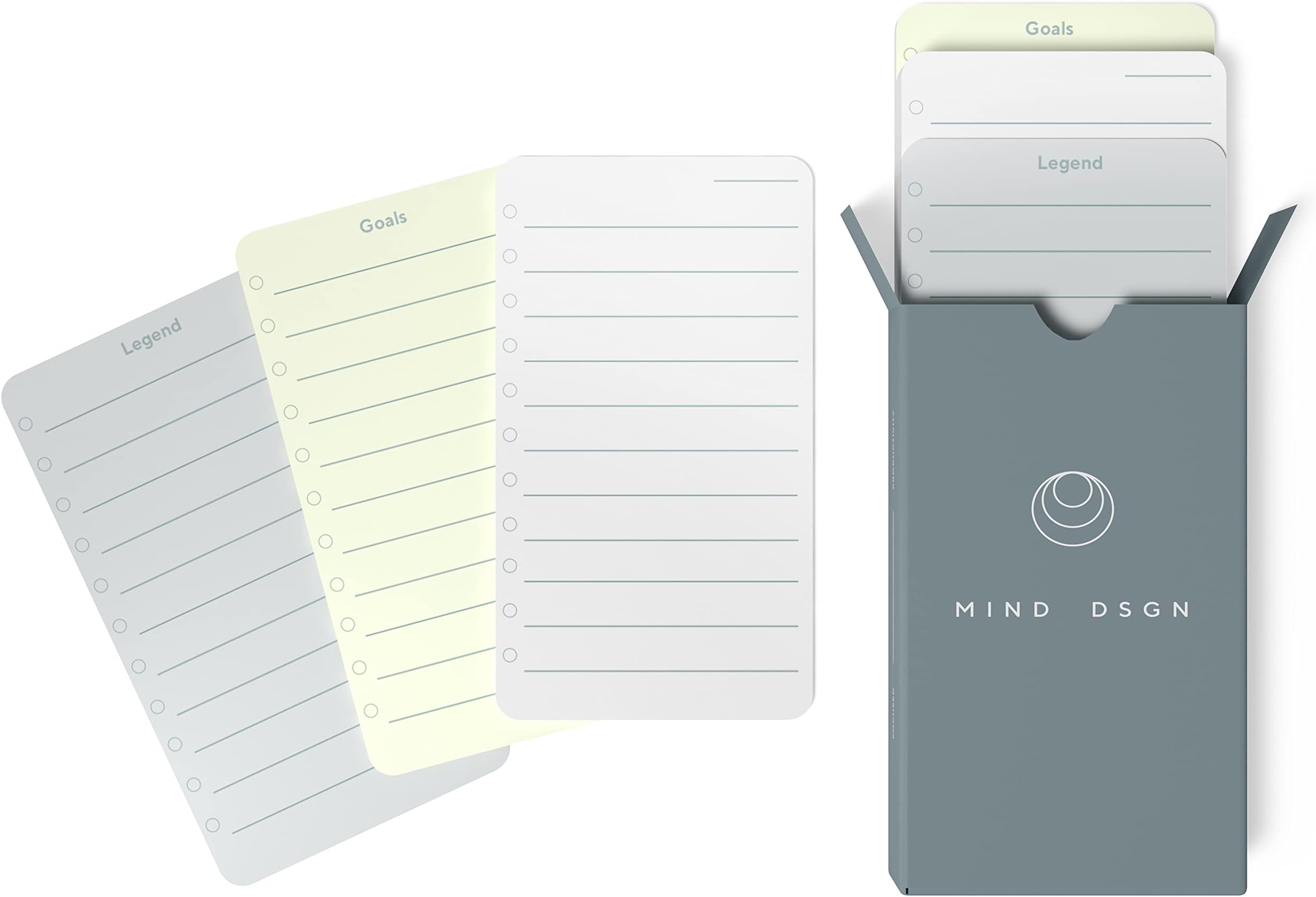 Mind Design Undated Daily Productivity To Do List Cards - 60 To-Do List Cards, 10 Goal Setting Cards - Daily Checklist Cards and Note Pads - Simple and Effective Analog System