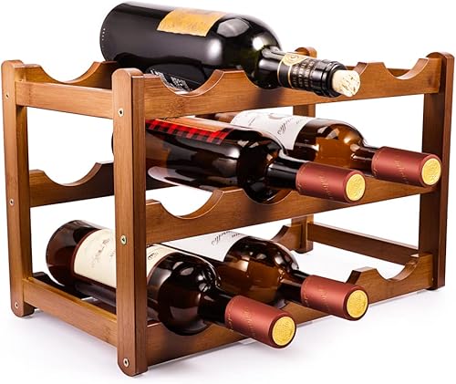 Estante de vino de 3 niveles, 12 botellas de bambú, soporte para vino, estante para encimera, despensa, cocina, bares, bodega