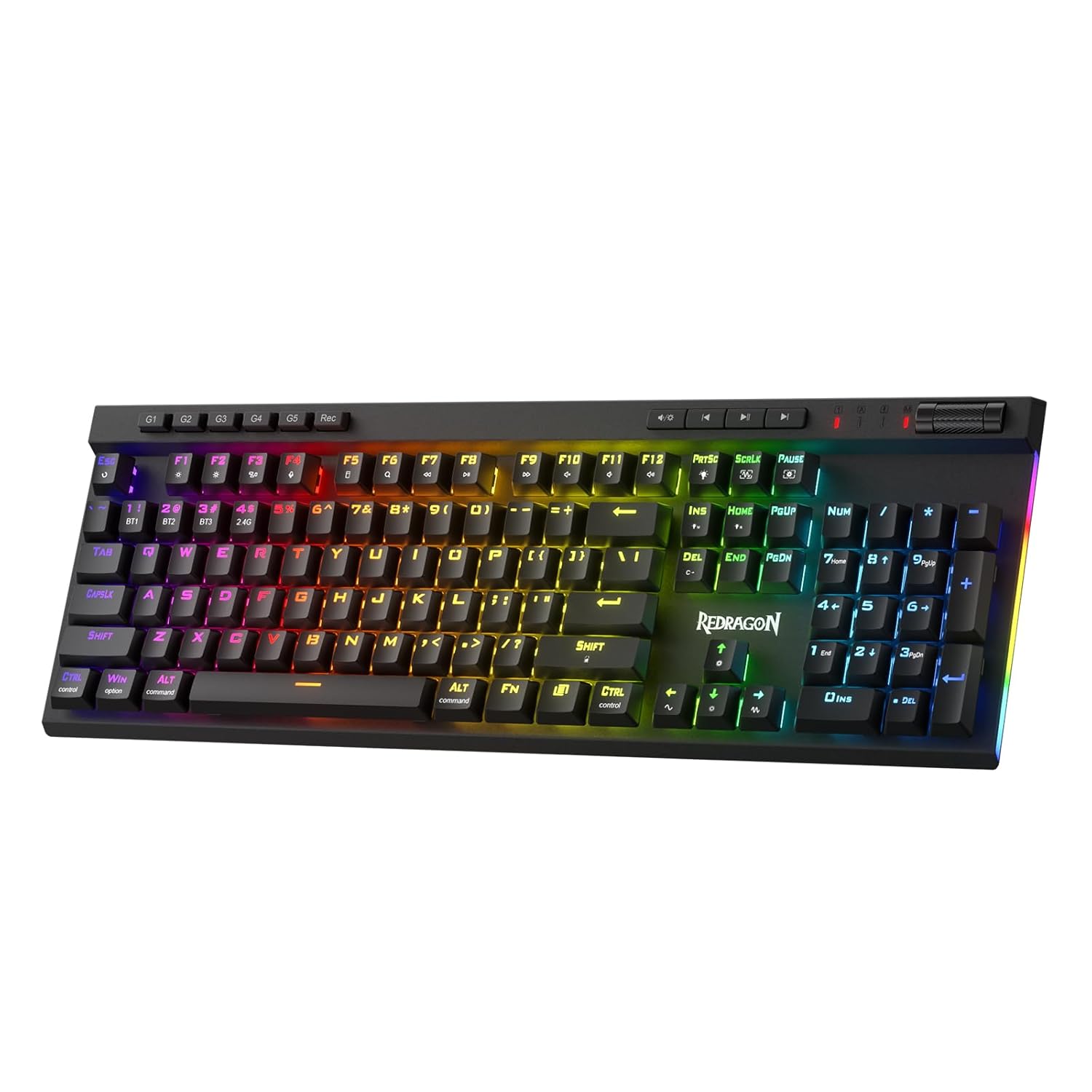 Redragon K580 PRO Wireless RGB Gaming Keyboard 3-Modes 104 Keys Mechanical Keyboard w Hot-Swap Socket Dedicated Media Controls