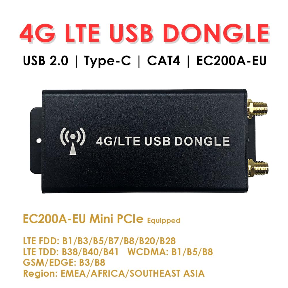 EXVIST Dongle 4G LTE avec Module EC200A-EU Mini PCIe LTE Cat 4, Double antennes externes, Fente SIM de tiroir, Adaptateur Mini PCIe vers Type-C intégré, câble de Type C vers USB, Pilotes requis