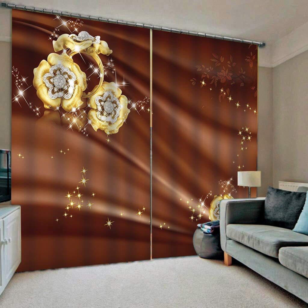 Rideaux Marron Personnalisables Rideau De Fenêtre Occultant De Luxe 3D pour Volets De Rideau De Fleurs en Strass De Salon (L) 150×(H) 180cm