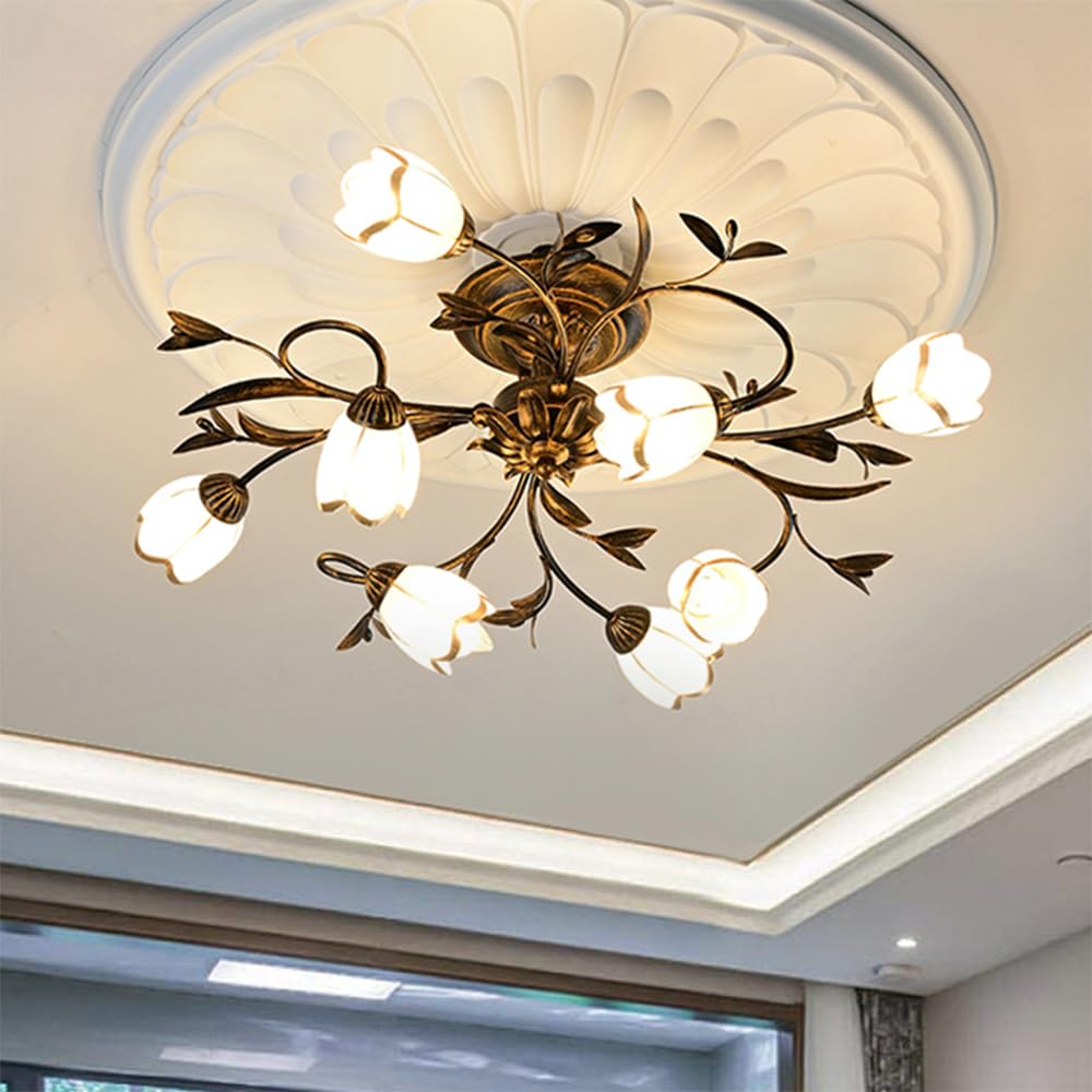 Abinlina Elegant French Pastoral Chandelier Pendant Lamp - 8 Light LED Fixture for Living Room, Dining Room, Bedroom, Villa Home Decoration(A 8 Lights)