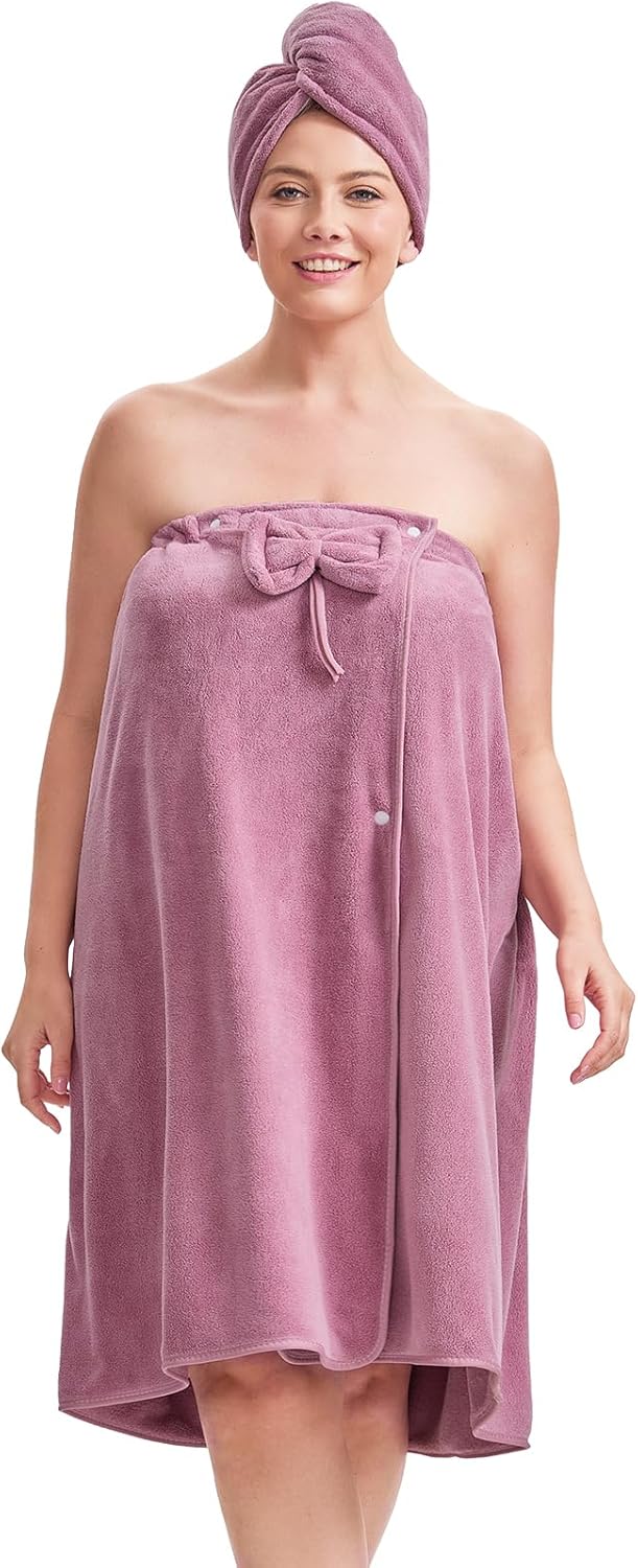 Women’s Plus Size Towel Wrap with Hair Towel (XXL-XXXXL), Oversized Shower Body Wrap Bathrobe, Soft Quick-Dry Hair Drying Towel for Spa Use Purple (Purple)