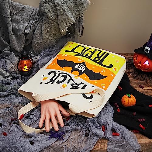 Image of JOYIN 3PCS 13.75 inch Large Halloween Tote Treat Bags for Trick or Treating, Halloween Goodie Candy Bags, Reusable White Canvas Gift Bag for Kids Party Favor Supplies, Snack Grocery Tote with Handles