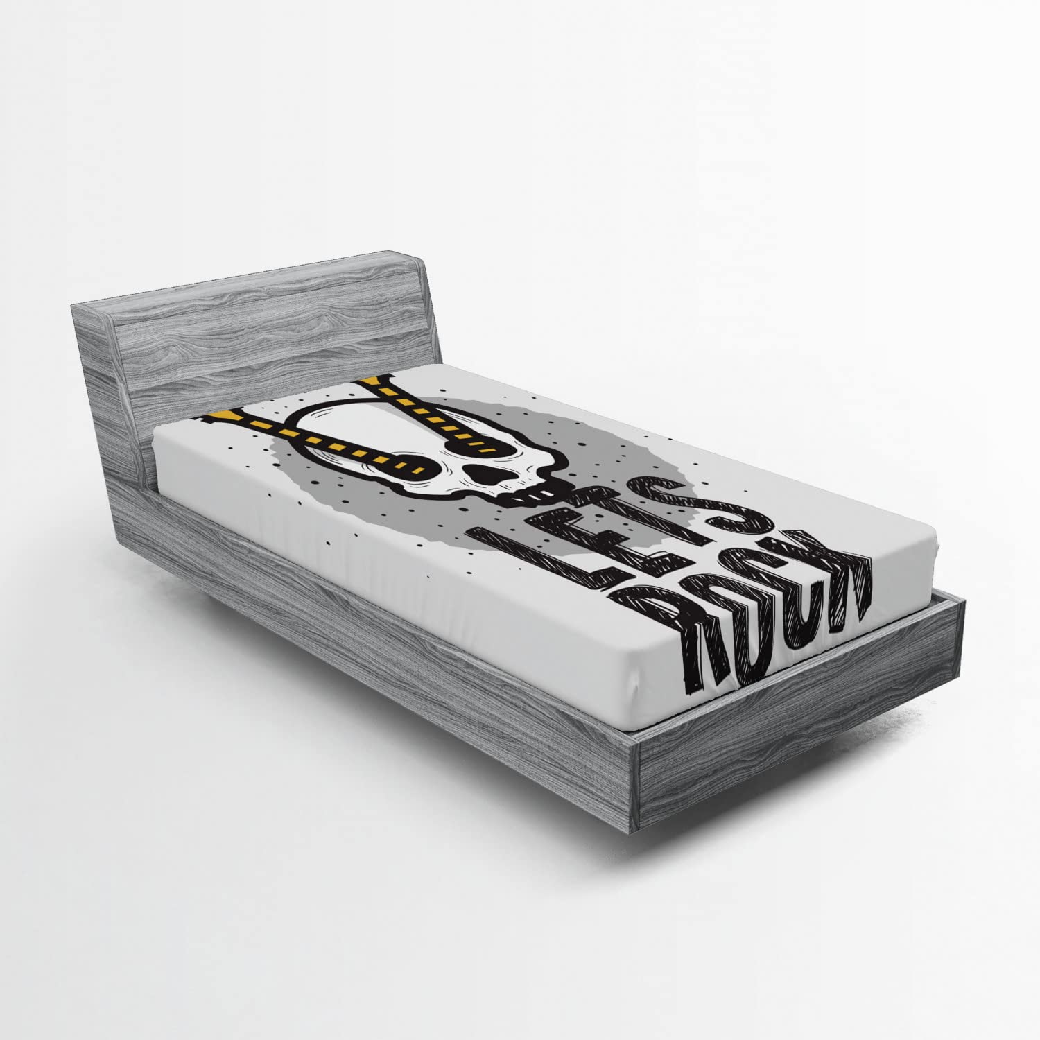 Ambesonne Rock and Roll 2 Pack Fitted Sheet, Human Skull Guitar, Bed Cover All-Round Elastic Deep Pockets 2 Pieces, Package Contains 2 Twin Size Fitted Sheets, Grey Mustard