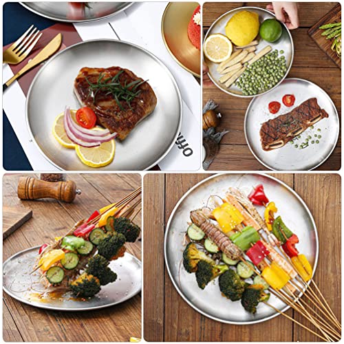 DOITOOL 2Pcs 26 cm Edelstahl Runde Teller Metall Teller Steak Servingplatte Frucht Salat Teller Sushi- Schüssel Servierplatte für Picknick BBQ Steak