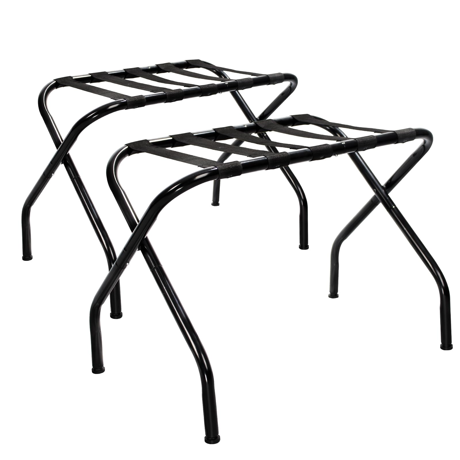 Jsluiiys Luggage Rack, Pack of 2, Folding Suitcase Stand, X-Type Folding Steel Frame, Black Heavy-Duty Nylon Strap, luggage holder for Guest Room Storage and Suitcases, Hotels, Closets