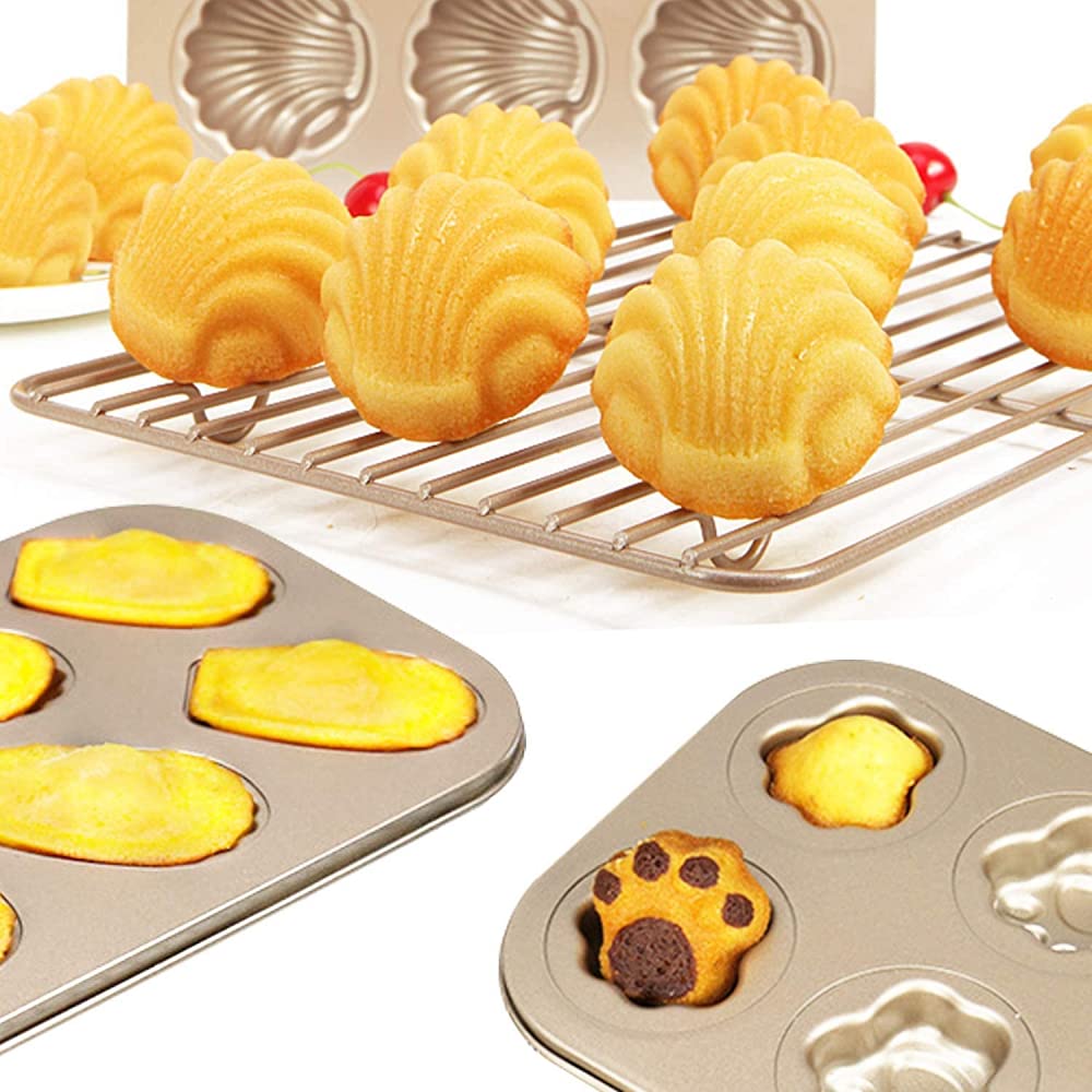 Cazuelas Para Pasteles, Paquete De 3 Moldes Antiadherentes, Bandeja Para Hornear De 6 Cavidades Molde Para Hornear Galletas Molde Para Bocadillos Dorado