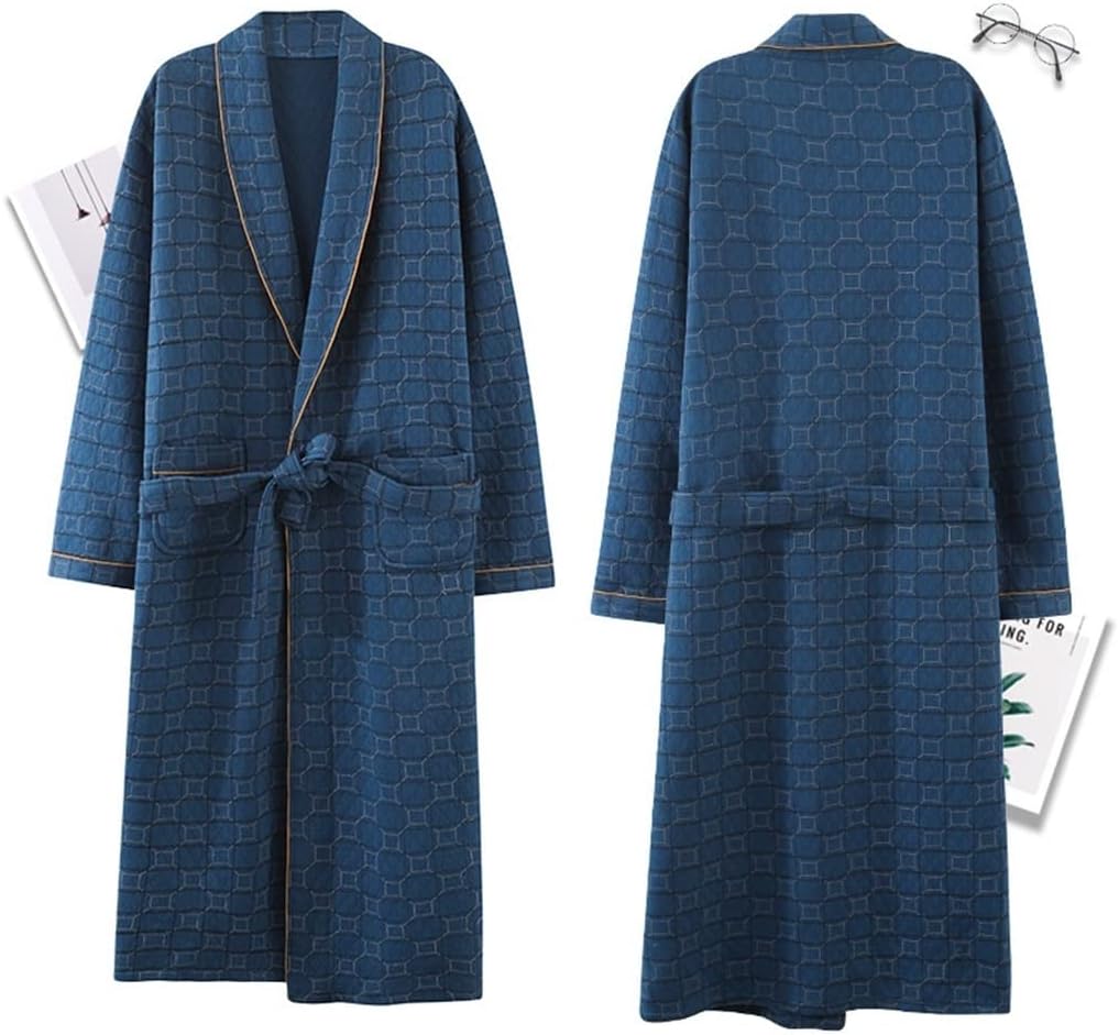 L-XXXL Bathrobes Cotton Shower Pajamas Nightgown Robes Men's Quilted Long