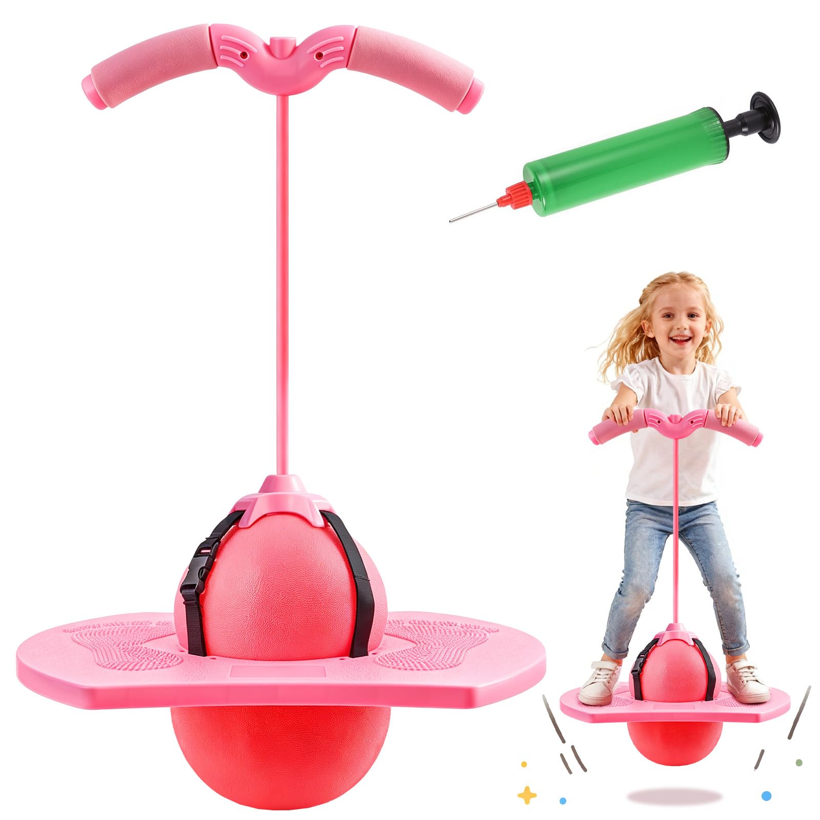 Pogo Palla di Salto per Bambini e Adulti, Pallone Salterino Balance, Pogo Ball con Maniglia, Giocattolo rimbalzante con Impugnatura, Giocattolo Sportivo per Interno & Esterno, Casa, Giardino