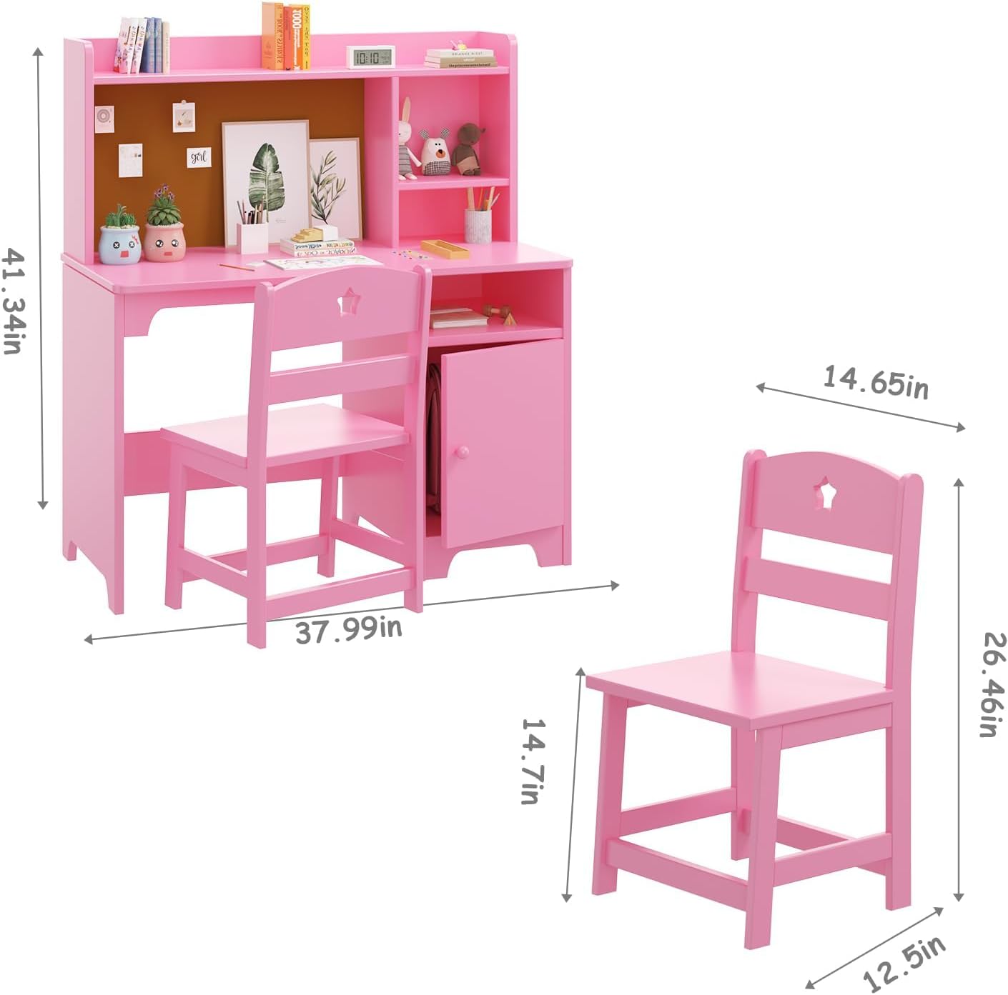 Kids Desk and Chair Set with Hutch & Storage, Children's Desk and Chair Set,Wooden Study Desk & Workstation,Children's Writing Table & Computer Desk for Bedroom, Study Room