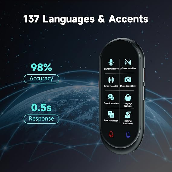 Language Translator Device No WiFi Needed, Ai ChatGPT Translator Intelligence Voice Instant Two-Way Language Translation Support Offline, Recording and Photograph (Black)