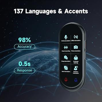 Language Translator Device No WiFi Needed, Ai ChatGPT Translator Intelligence Voice Instant Two-Way Language Translation Support Offline, Recording and Photograph (Black)