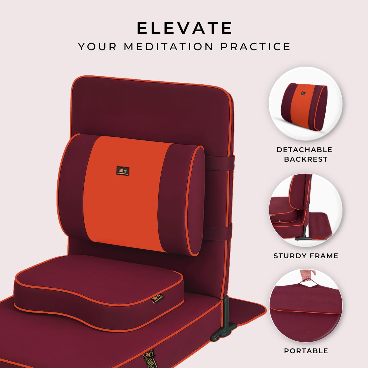 Friends of Meditation Extra Large Relaxing Buddha Meditation and Yoga Chair with Back Support Cushion and Meditation Block (100% Cotton, Maroon, Seat Size: 24x22 inches) 1
