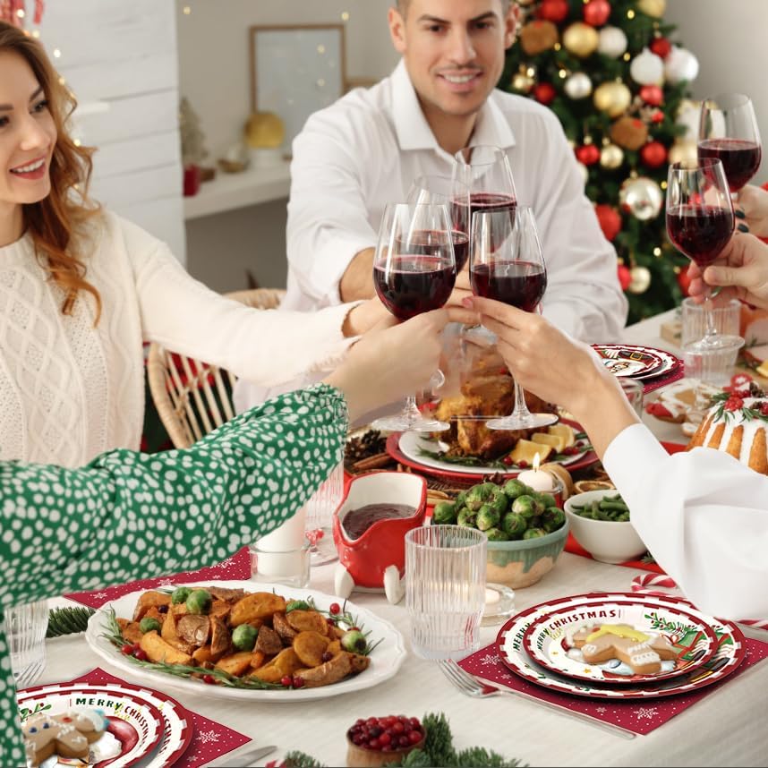 Miniatura 6 de Homlouue 200 platos y servilletas de papel de Navidad, bonitos suministros de fiesta de Navidad de Papá Noel, juego de vajilla desechable de