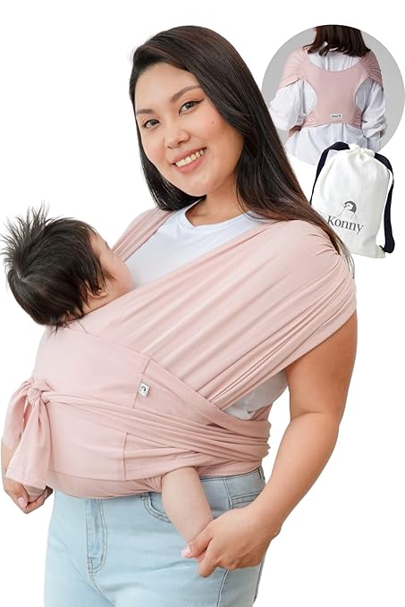 Konny Baby Carrier | Ultra-Lightweight, Hassle-Free Baby Wrap Sling | Newborns, Infants to 45 lbs Toddlers | Soft and Breathable Fabric | Sensible Sleep Solution (Pink, L)