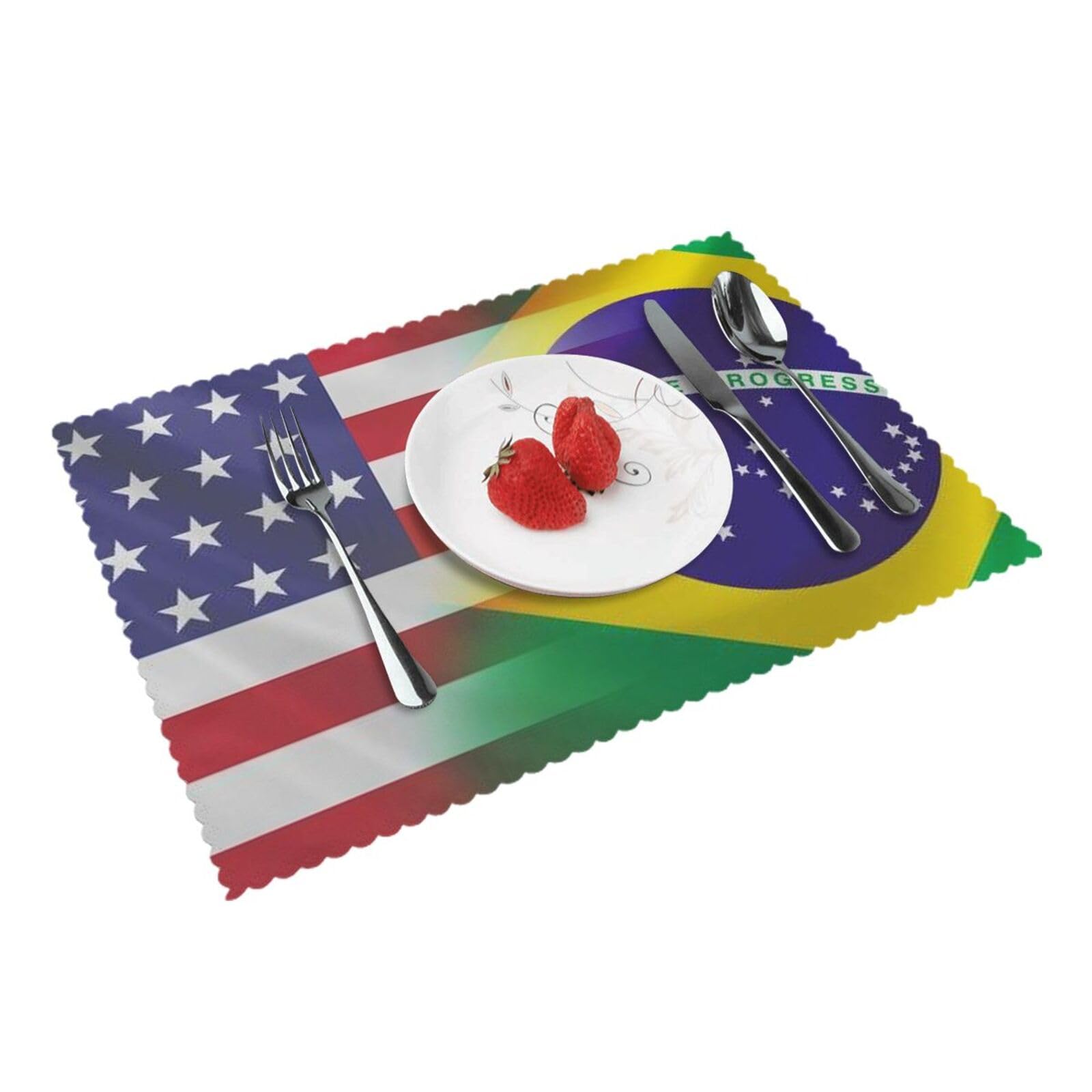 Bnvsadc American And Brazilian Flags 4 Pcs Heat Resistant Placemat 45X30 Cm, Printed Non-Slip Place Mats For Kitchen Dining Table Indoor Outdoor
