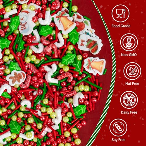 Image of Edible Christmas Sprinkles for Cake Decorating,Red Green White Sprinkle