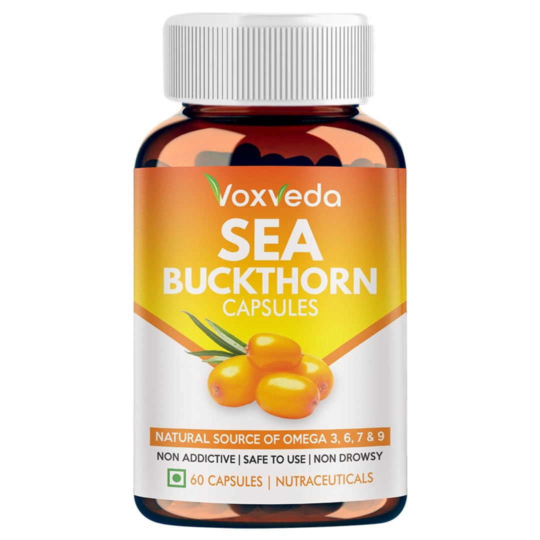 Voxveda's Sea Buckthorn Capsules Rich in Omega 3, 6, 7 & 9 - Immunity Booster | Natural Herbal Capsules | Super Antioxidant | Restores Skin Health