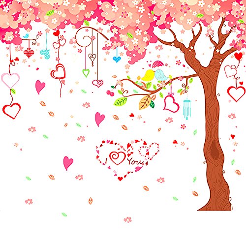 Jun-see Pegatinas de Pared con diseño de Cerezo y árboles de Amor Removibles, para bebés, niños, niñas, Dormitorio, Sala de Estar, Fondo de TV