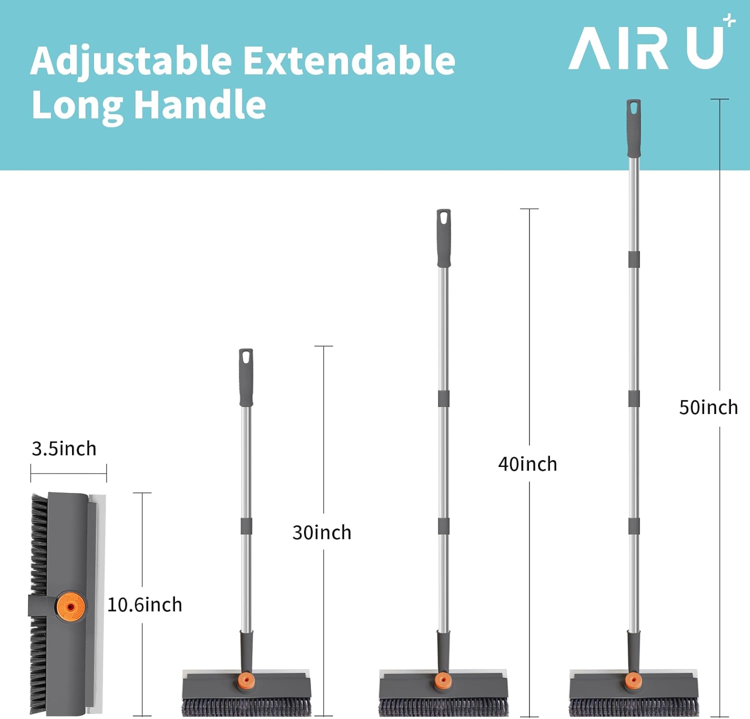 Floor Scrub Brush with Long Handle, 3 in 1 Scrape and Heavy-Duty Stiff Bristle Scrubber Brush for Cleaning Shower Bathroom, Patio, Pool, Garage, Kitchen, Wall and Deck (Gray, 2 Pack)