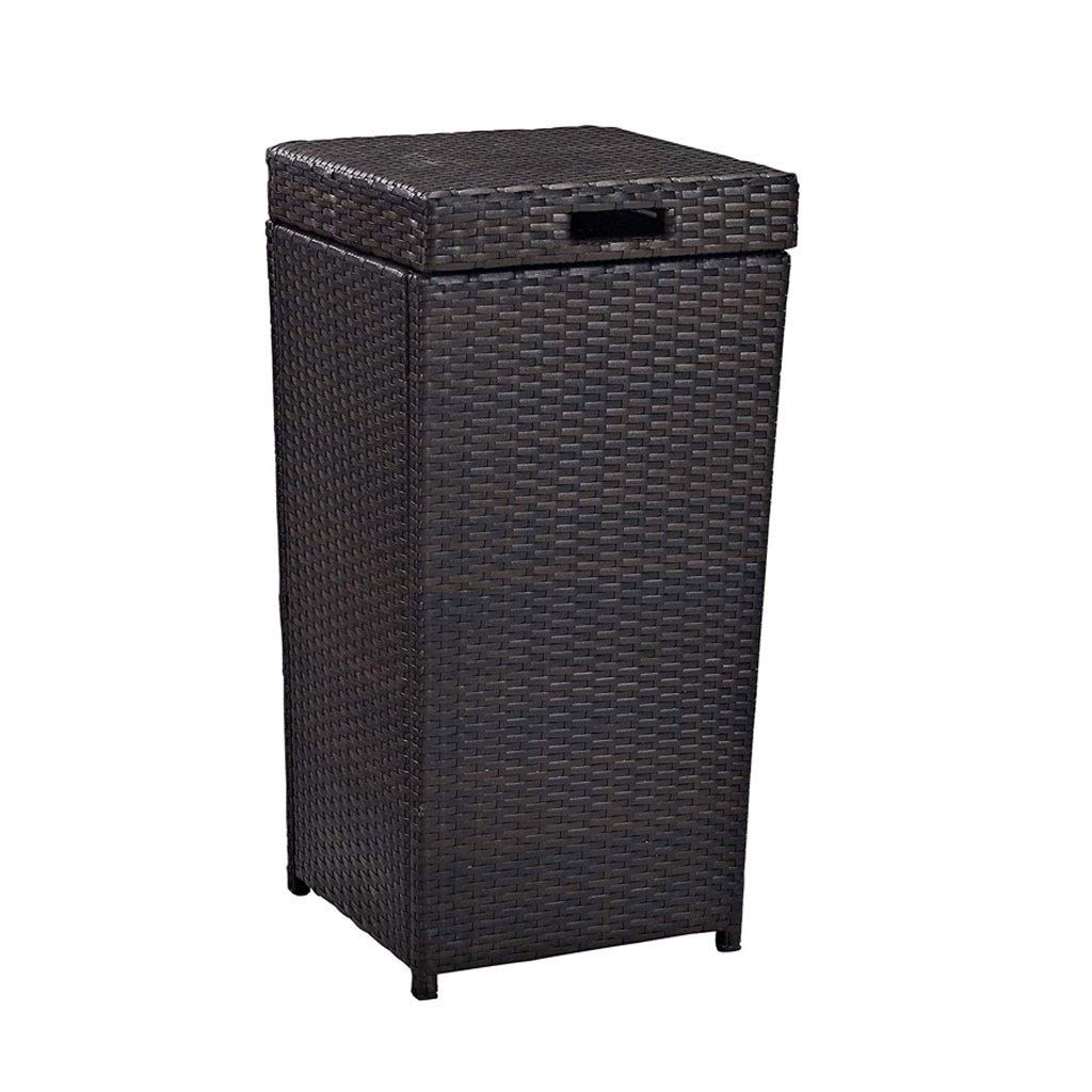 MYBA Waste Bin Rattan Square outdoor trash can recycling bin With lid, with holes dark brown for backyards patios Bin (Color : Dark brown, Size : A)