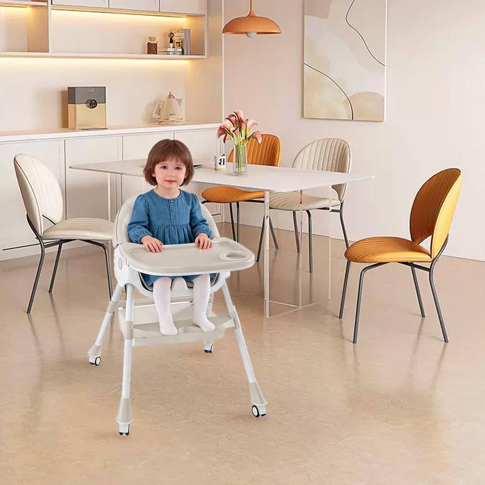 6 in 1 Kinderhochstuhl mit Abnehmbares Tablett, Babyhochstuhl Rollen, 73cm Fütterungsstuhl Futterstuhl Ernährungsstuhl Kinderstuhl Fütterungssessel ab 6 Monaten bis 5 Jahre
