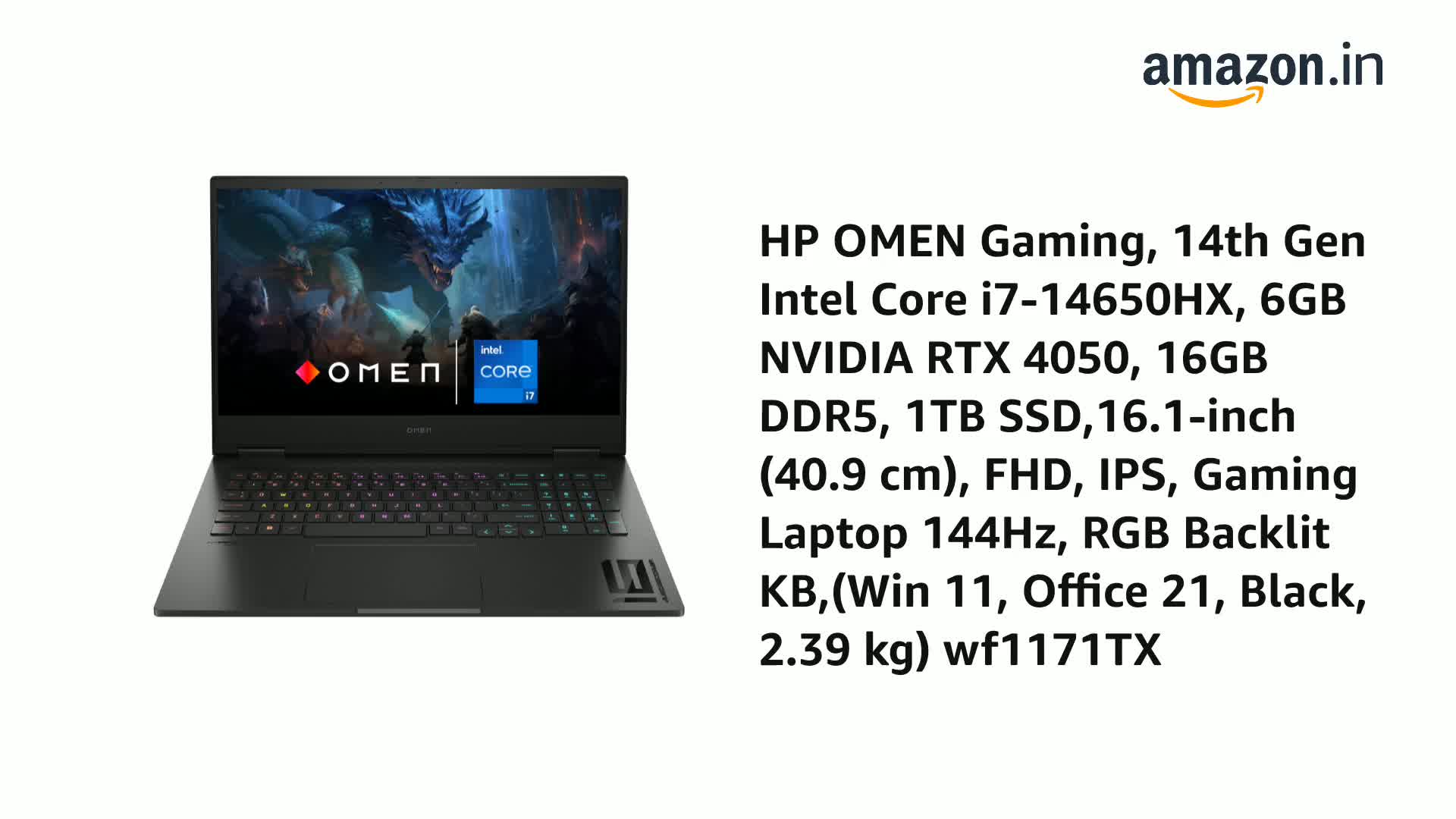 HP OMEN Gaming, 14th Gen Intel Core i7-14650HX, 6GB NVIDIA RTX
