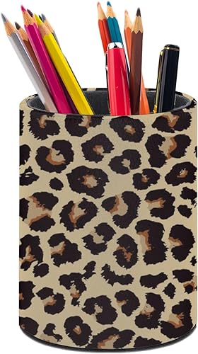 XUWU Soporte para bolígrafo con estampado de leopardo, organizador de lápices, lindo vaso para lápices, decoración de escritorio, soporte para