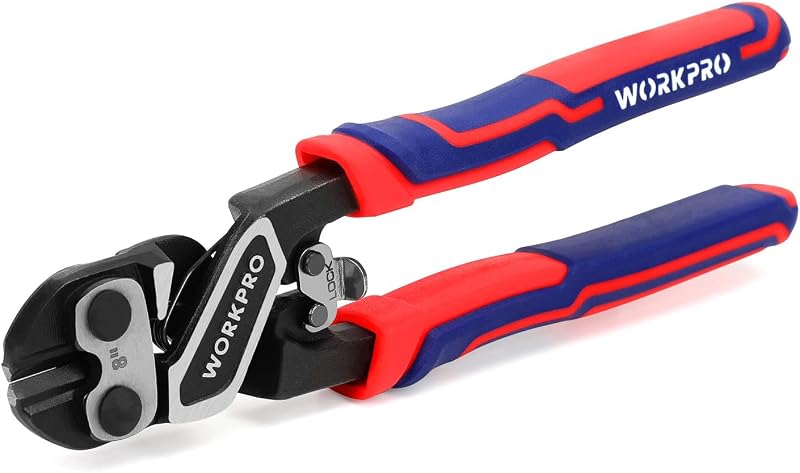 WORKPRO 8" Mini Bolt Cutter, Heavy Duty Wire Cutters with Security Lock | High Leverage Design with Ergonomic Handle, High Hardness Chrome Molybdenum Steel Blade for Powerful Cutting