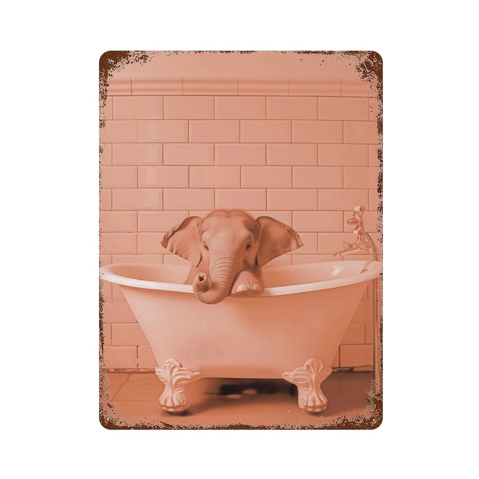 Elephant in A Bathtub Vintage Wall Sign 15.7"x11.8", Rust Effect Metal Decor for Cafe, Home Bar And Lounge Decor
