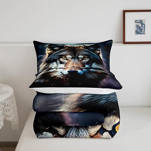Miniatura 5 de Erosebridal Juego de edredón de lobo 3D, tamaño individual, juegos de ropa de cama de animales de safari para niños, decoración de habitación de