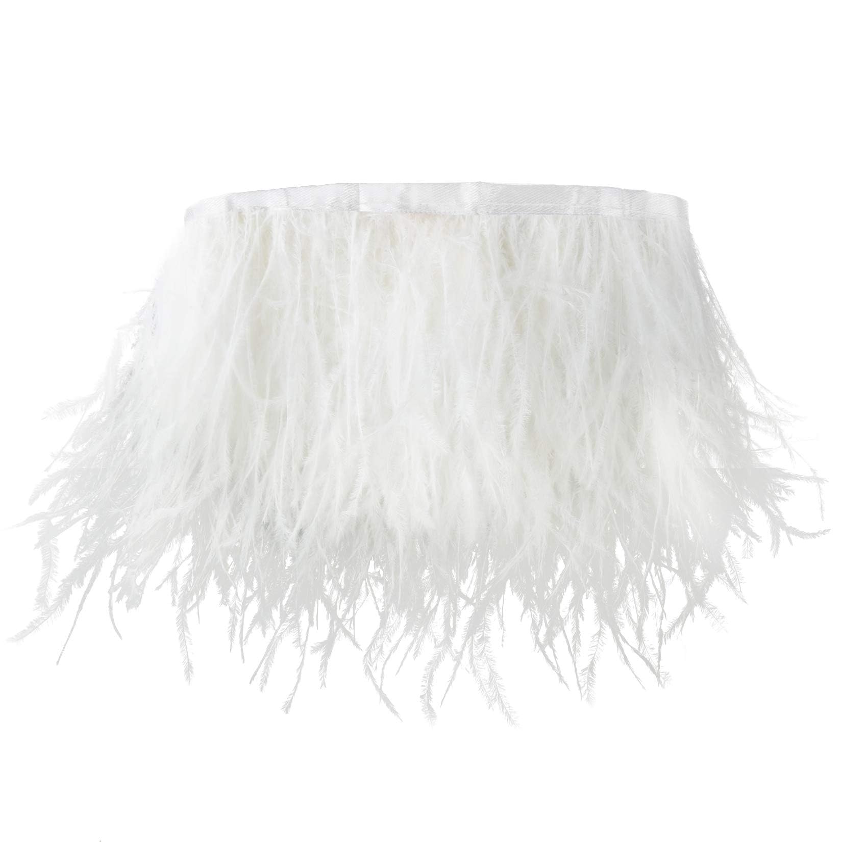 Dxhycc 2 Yards Ostrich Feather Trim Fringe, Craft Feathers with Satin Ribbon Tape for DIY Dress Sewing Clothes Accessories Costumes Decoration, White
