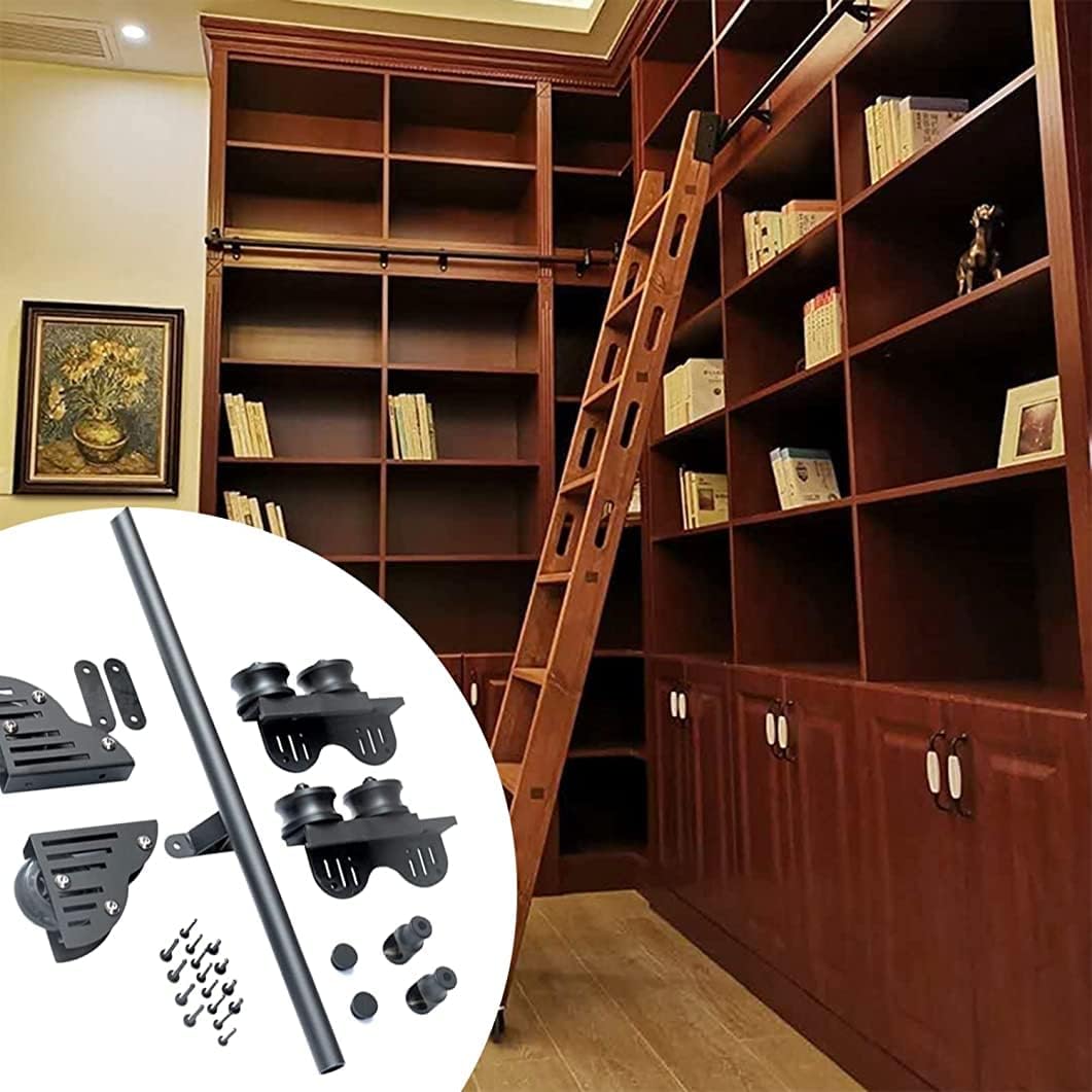 3.3ft- 20ft Rolling Ladder Library Hardware Sliding Ladder System Rail, Round Tube Mobile Ladder Rail (No Ladder) Sliding Door Kit Roller Hanger Rail (Size : 6.6ft/200cm Track Kit)