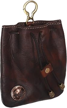 Genuine Leather Medieval Coin Purse, Waist Bag Coin Organizer Change Holder Small Leather Drawstring Pouch for Men & Women coffee