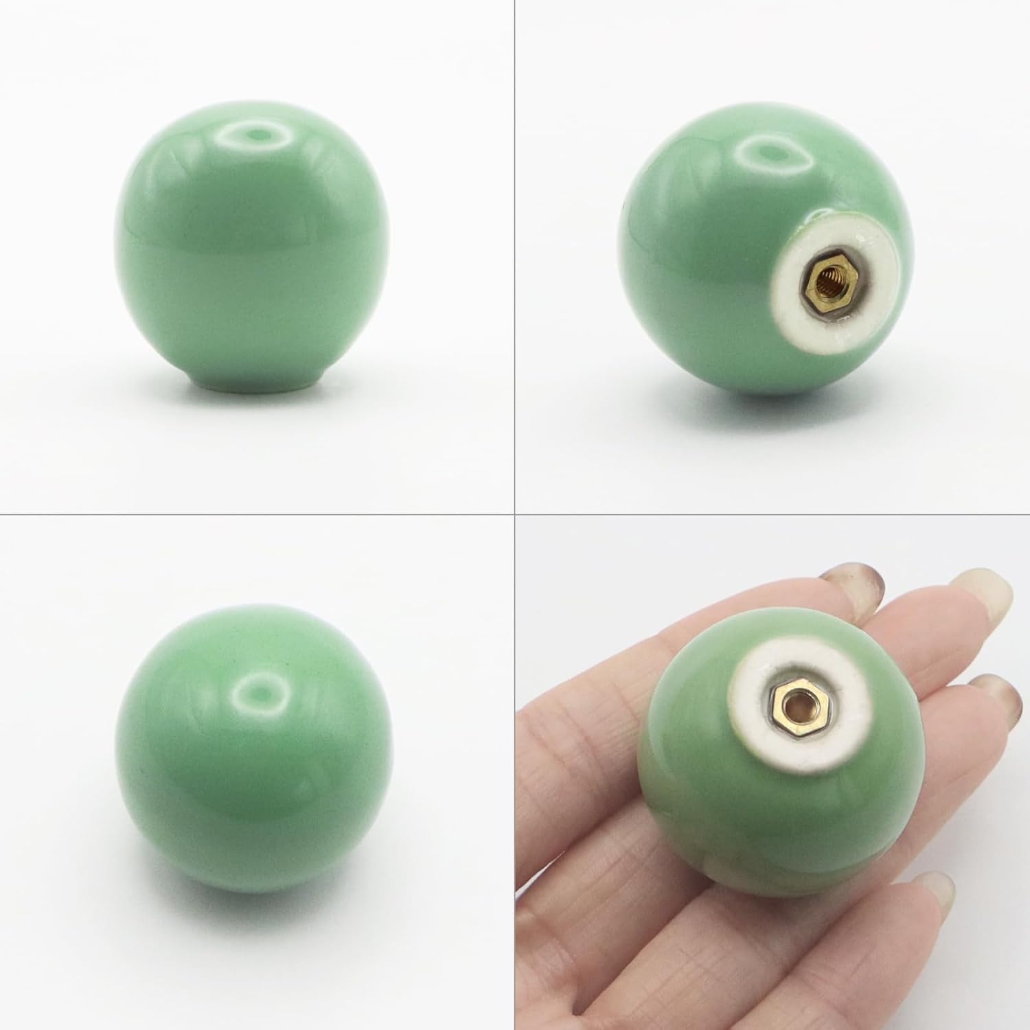 8 Pack Green Dresser Knobs 1.3" Ceramic Cabinet Knobs Cute Colorful Single Hole Pulls for Drawer 33mm Round Cupboard Handles for Children's Room Kitchen Wardrobe Cabinet Bathroom