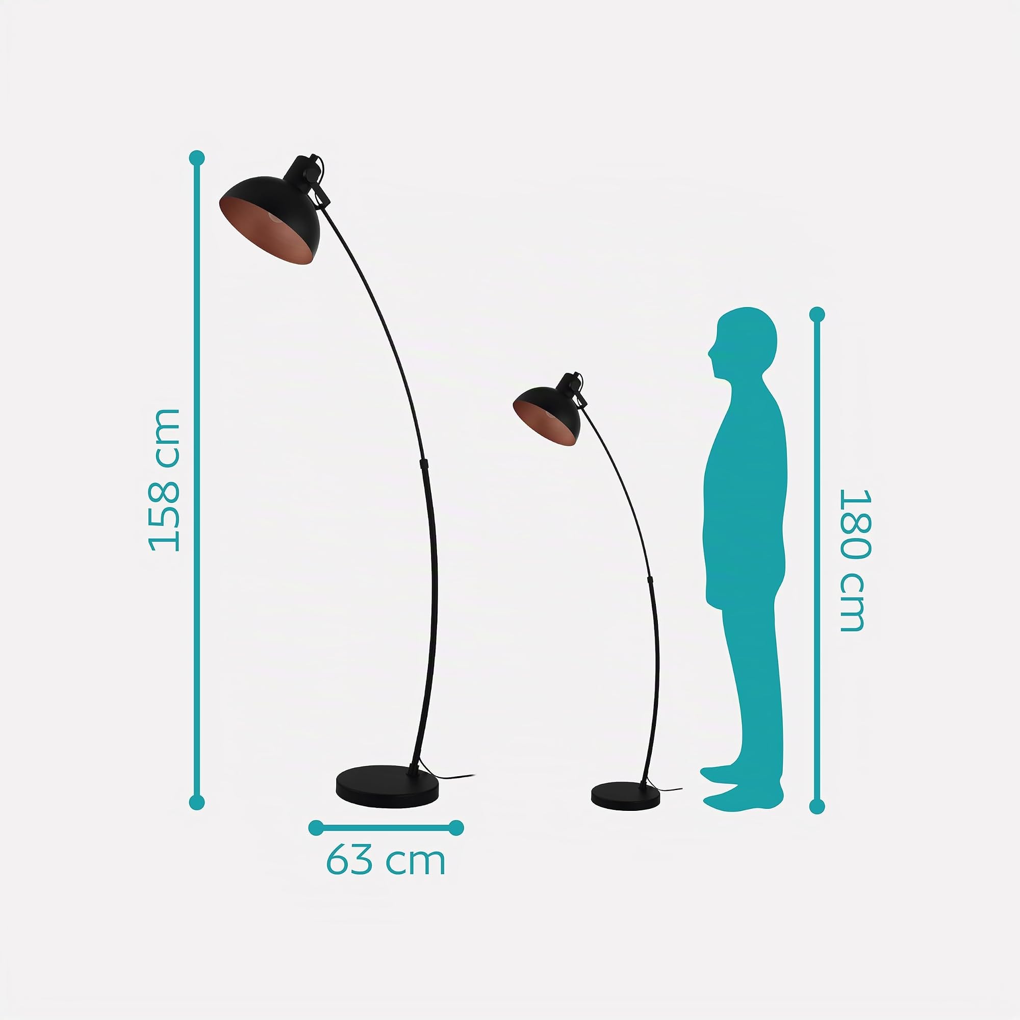 EGLO Stehlampe Jaafra, Lampe Wohnzimmer, Standleuchte gebogen